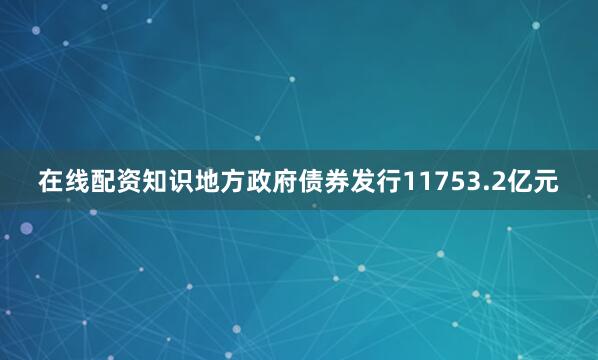在线配资知识地方政府债券发行11753.2亿元
